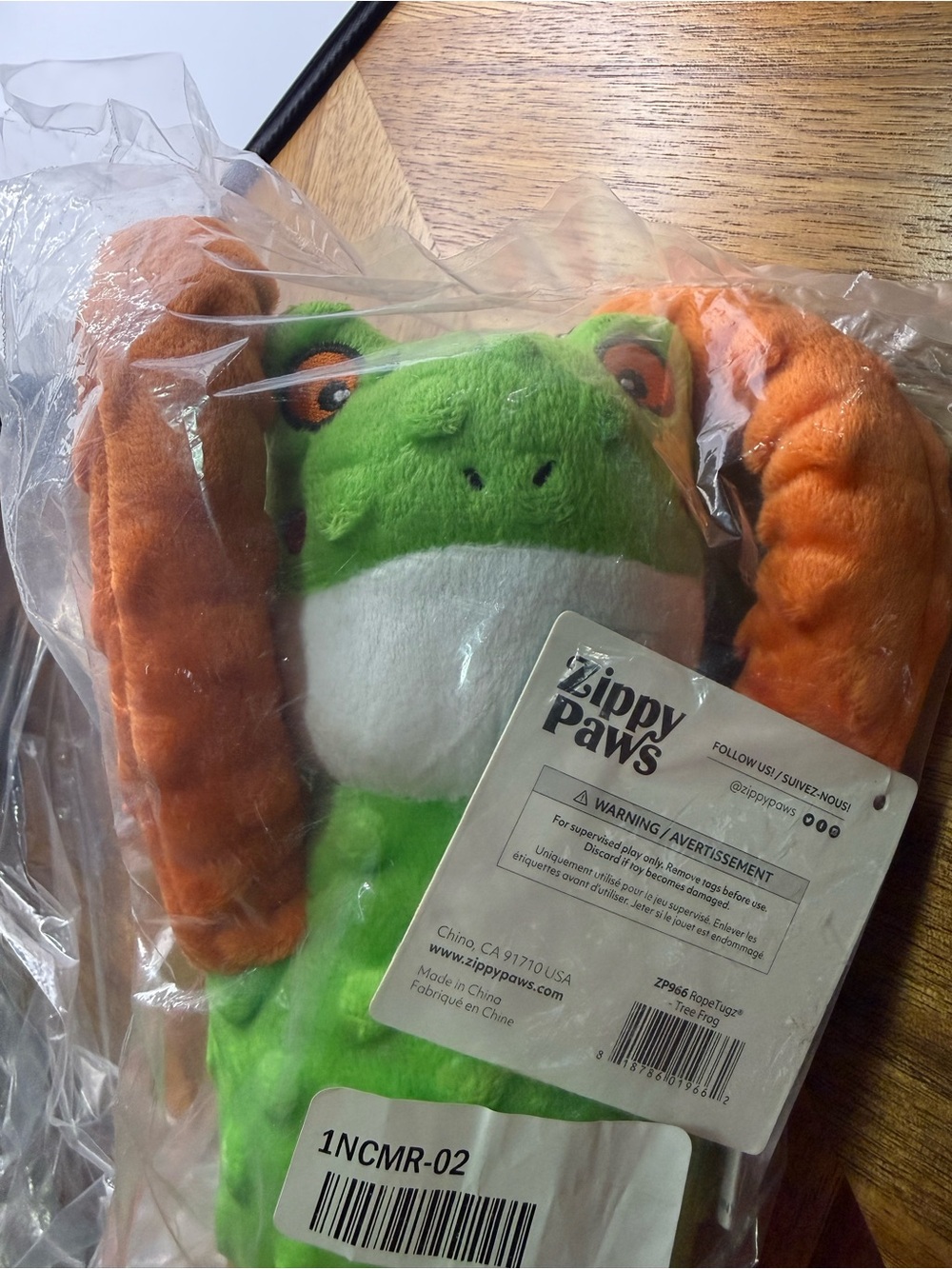 Zippy Paws RopeTugz Green Squeaker Dog Toy (Tree Frog) NWT